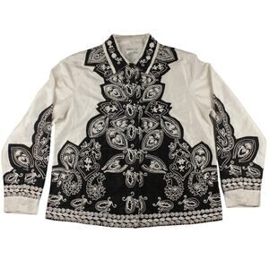 Coldwater Creek Embordered  Black/White  Paisley Shirt Womens Sz Medium